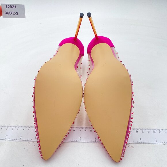 FSJ Fuchsia Studded Pointed Toe Transparent Pumps High Heels Shoes - Picture 7 of 8